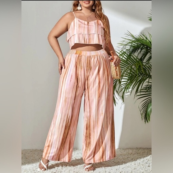 SHEIN Pants - SHEIN Pink and Brown Striped Wide Leg 2 piece